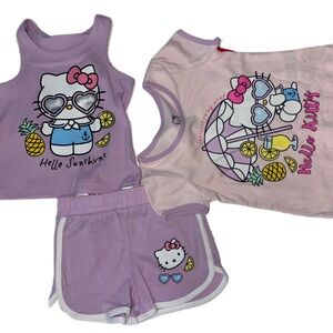 Hello Kitty Pink and Lavender 3 Piece Outfit Tank Tee Shorts Set Girls 3T